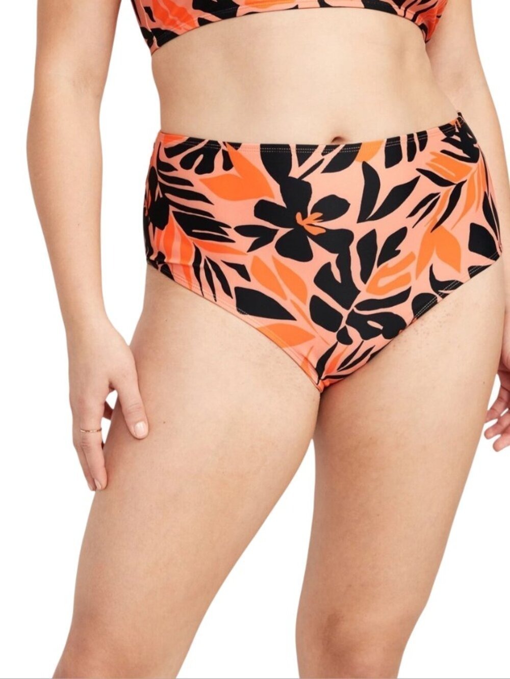 Old Navy NWT Orange Palm Leaf High Waisted Bikini Swim Bottoms Size 3X